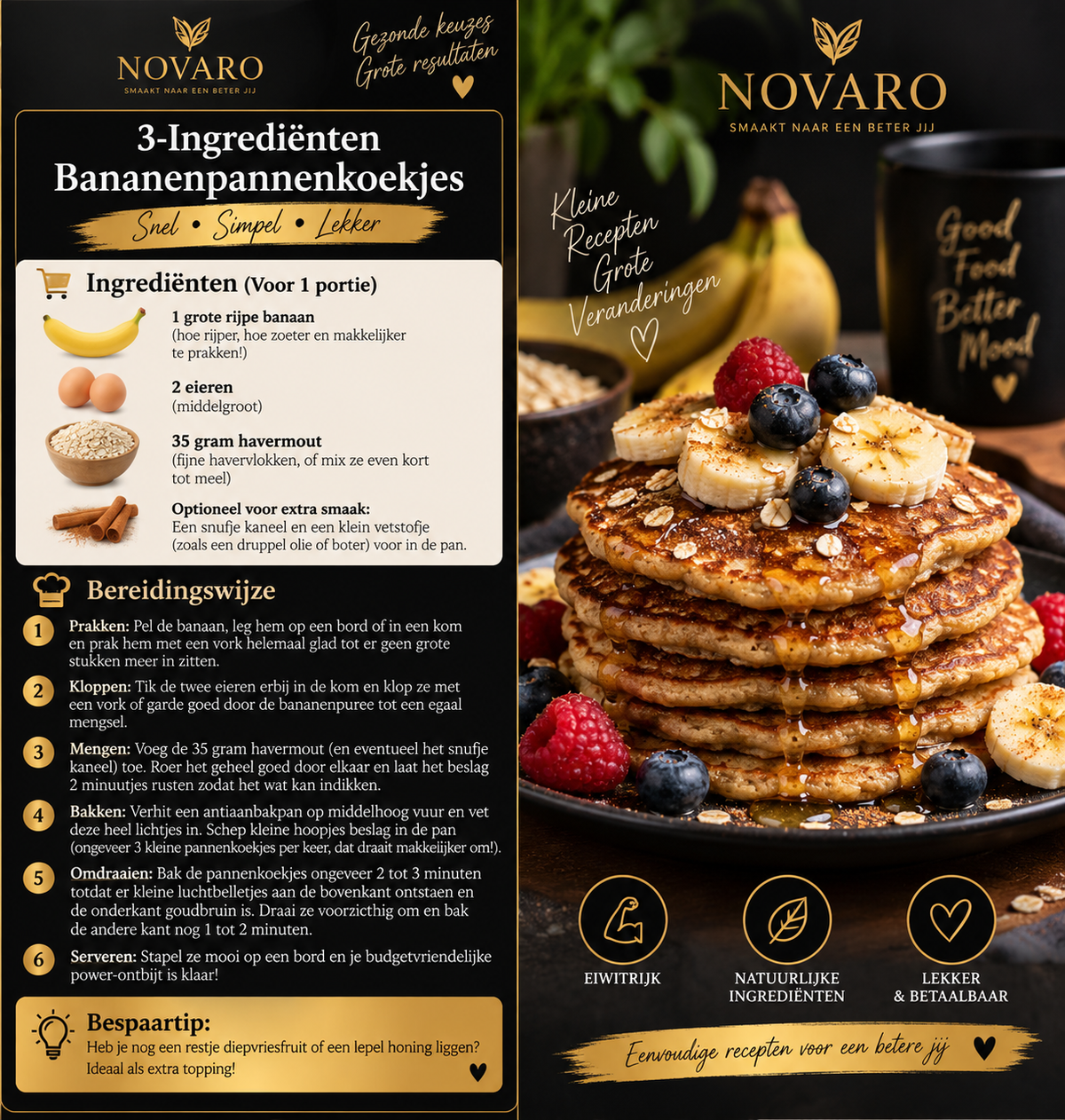 NOVARO 3-Ingrediënten Bananenpannenkoekjes